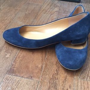 J Crew Factory Blue Suede blocked heel ballerina